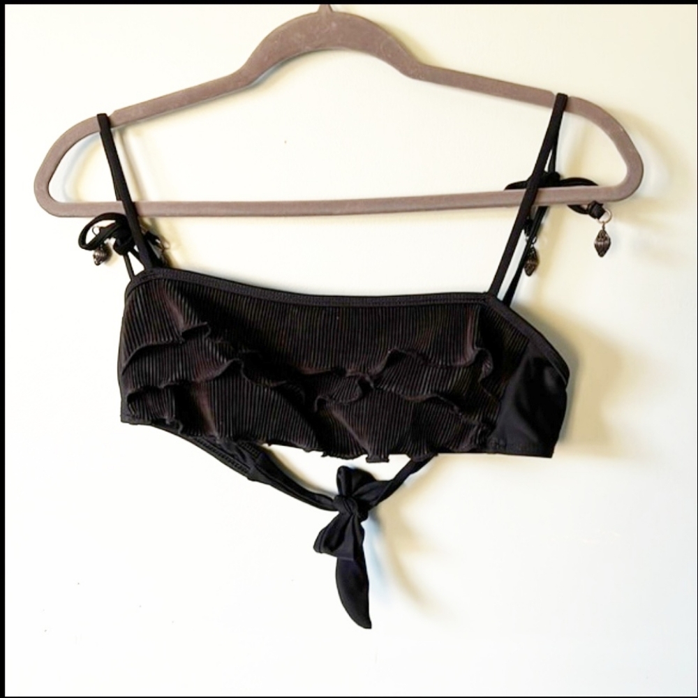 Vintage Candies black Y2k 90s ruffle boho bikini top junior's m